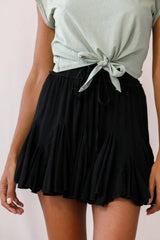 Black Mini Skirt with Pleated Ruffle Flounce