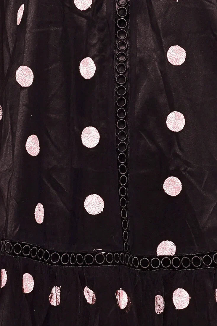 Black Mini Dress with Sheer Mesh Polka Dot Overlay