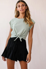 Black Mini Skirt with Pleated Ruffle Flounce