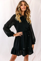 Black Mini Dress with Long Sleeve Ruffle Hem